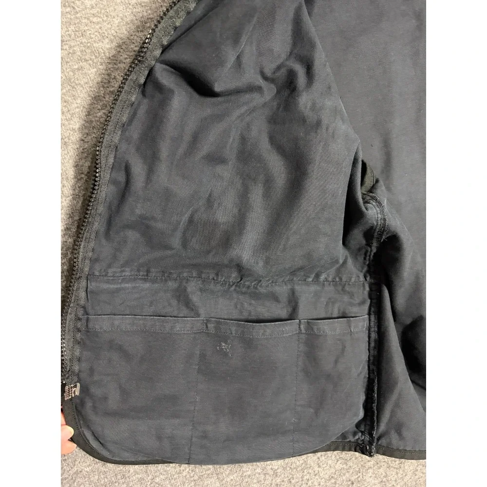 VTG Brian Brothers Utility Vest Mens L Black Graphic Back Multi-Pocket Full Zip